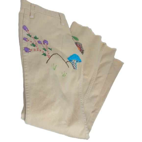 Vintage Love N Stuff Embroidered Low Rise Bell Bottom Jeans Mushrooms Read - Picture 5 of 13